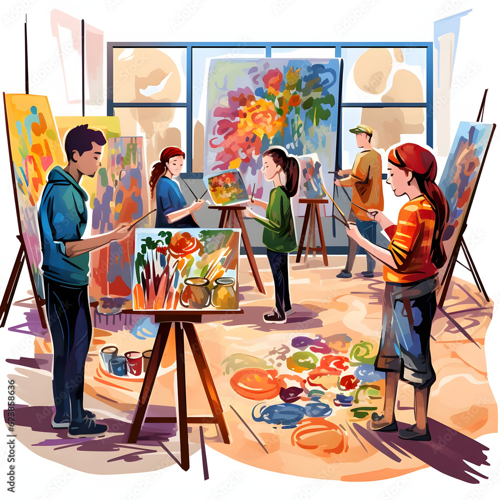 Clipart of middle school students participating in a visual arts class