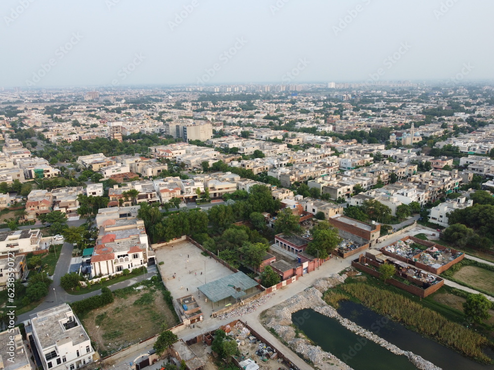Aerial view of populated residential area in Lahore cantt.