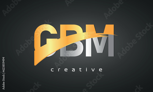 GBM Letters Logo Design with Creative Intersected and Cutted golden color photo