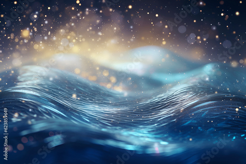 Generative AI, Mermaidcore aesthetics , underwater fairytale concept. Abstract background, blue and gold waves with bokeh. selective focus