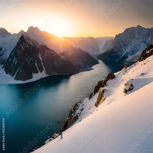 sunset in the mountains of ice