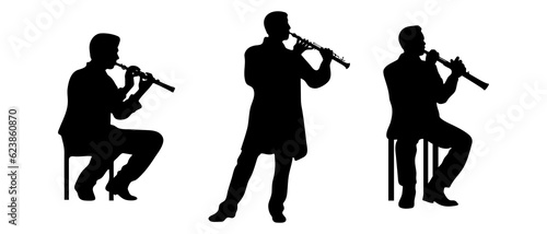 Saxophone trumpet flutist silhouette black filled vector Illustration