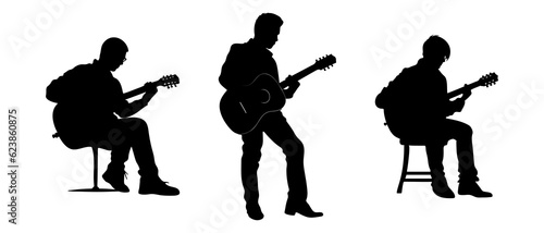 Gutarist silhouette black filled vector Illustration