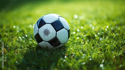 Black and white football on green grass