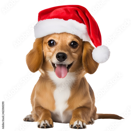 Happy puppy dog with Santa Clause Hat on isolated Background © MiroArt