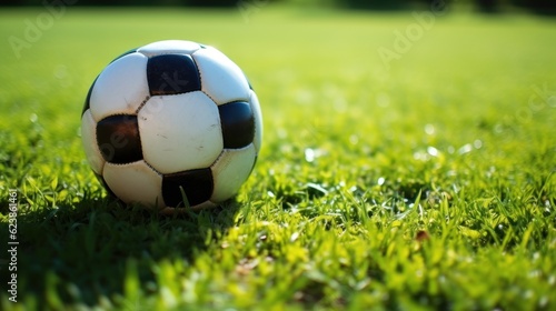 Black and white football on green grass