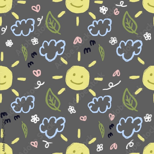 Seamless pattern of sun and cloud