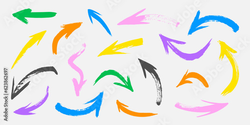 Multicolored hand drawn arrows.Set of grunge pointers.Vector illustration