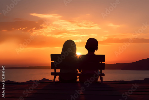 A young boy and girl embrace the beauty of togetherness, hand in hand, in the warm glow of the setting sun (Generative AI) © Russell