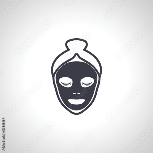 face mask sheet, skin care icon, beauty skin, woman's face with cosmetic mask icon.