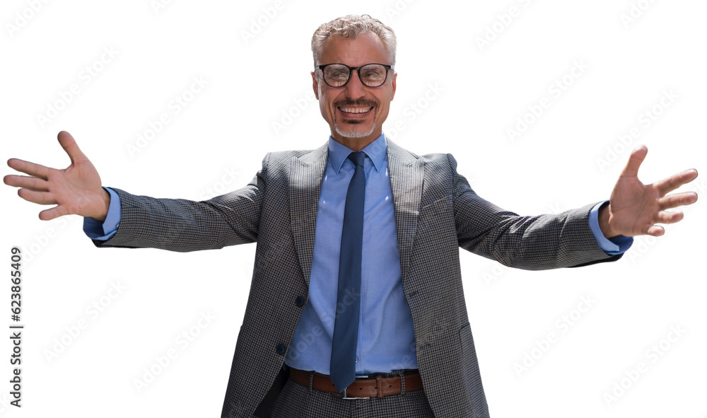 Smiling businessman greeting you on a transparent background Smiling businessman greeting you on a transparent background