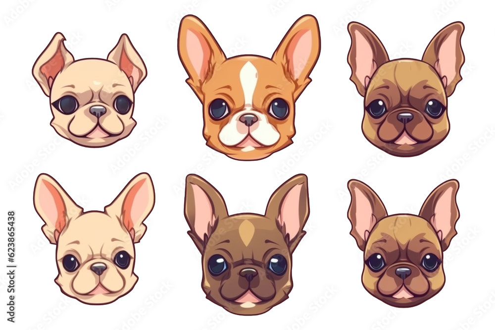 Collection of cartoon style French Bulldog heads Collection of cartoon style French Bulldog heads