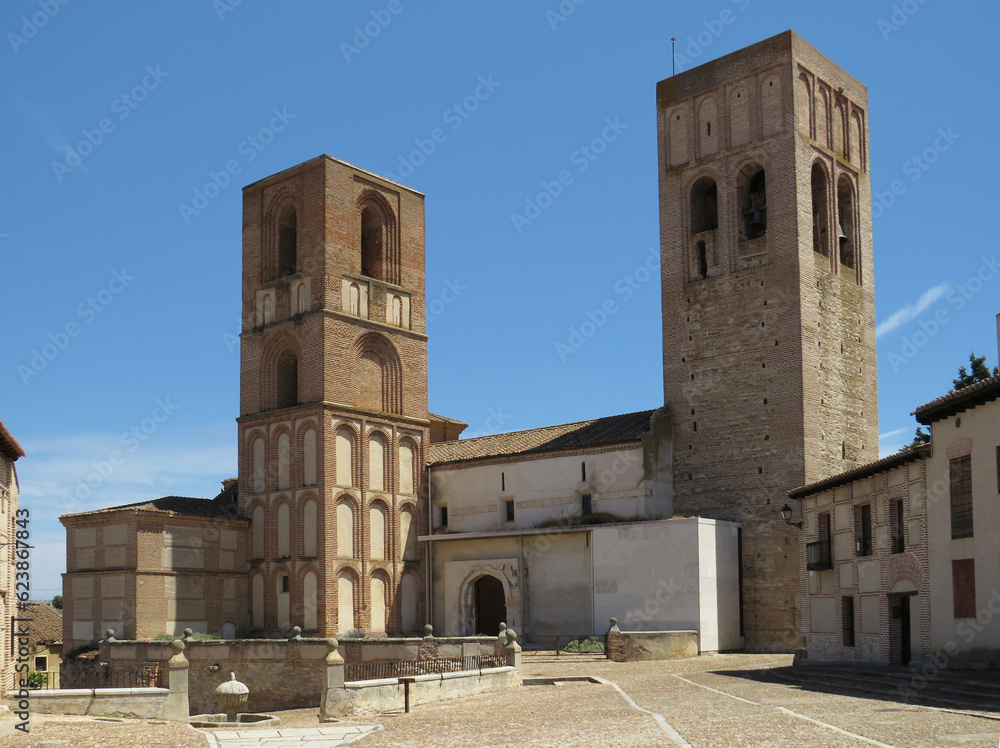 Mudejar Church of San Martín. (12th century). Historic city of Arevalo. Spain.
View of the temple and the two bell towers.