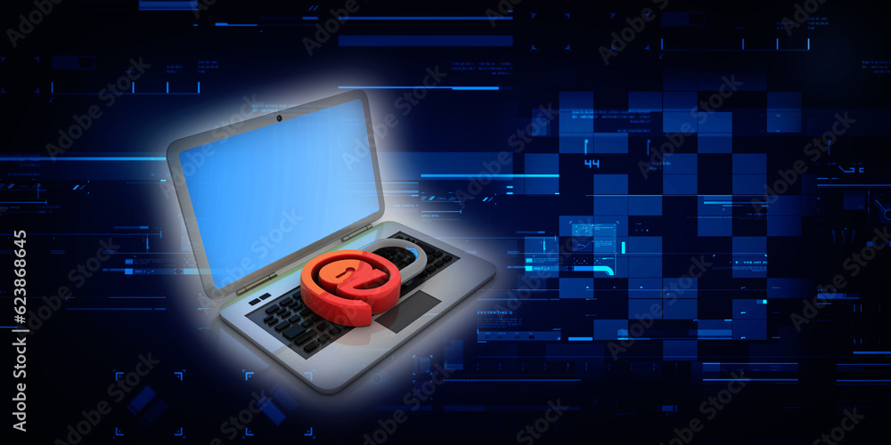 3d rendering E-mail symbol with lock in laptop. Internet security concept 3d rendering E-mail symbol with lock in laptop. Internet security concept