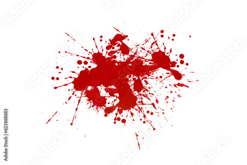 Blood spatter brush effect on white background with red paint.