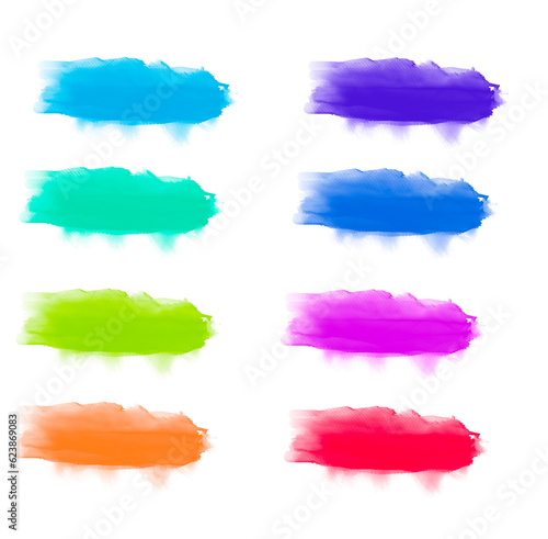 Rainbow watercolor brush stroke green stripes isolated on white. Colorful painted grunge stripes set.