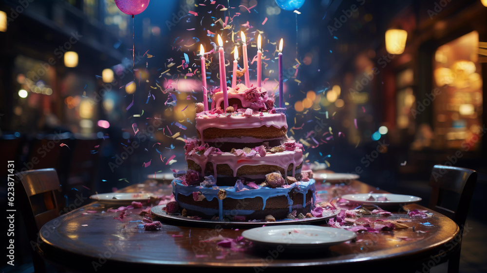 Sweet Celebration: Indulging in the Delight of a Birthday Cake, created with Generative AI Technology