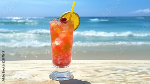 Fruchtiger frischer Cocktail am Strand. Generative Ai