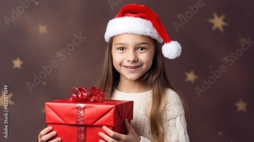 Beautifil girl with Christmas present. Illustration AI Generative.