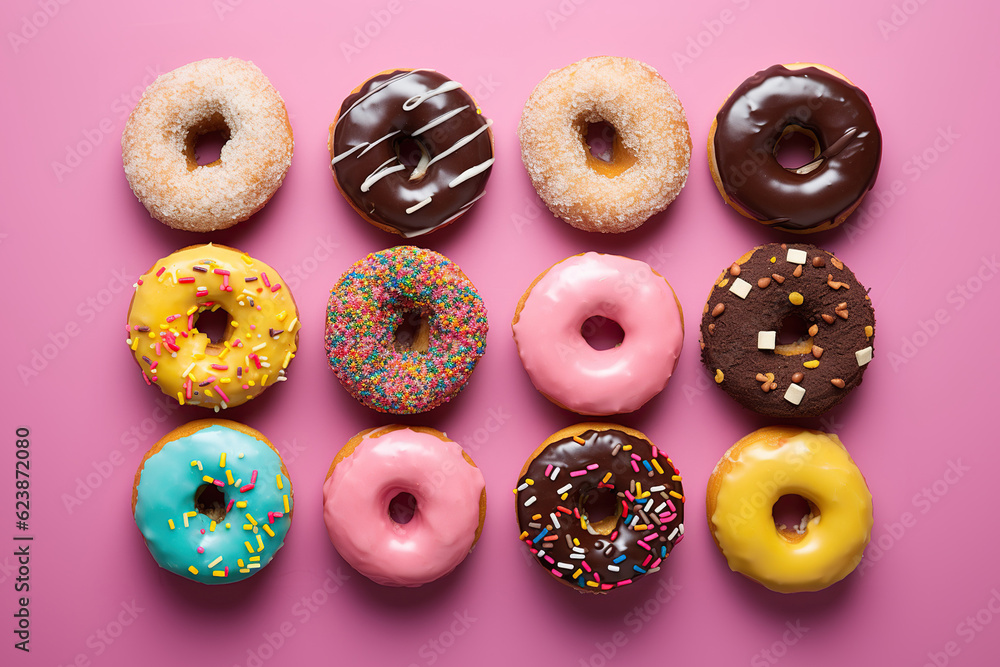 Assorted donuts from above AI generated image Assorted donuts from above AI generated image