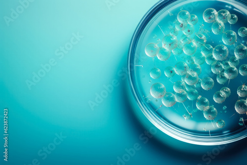 Petri dish with bacteria; background with empty space for text
