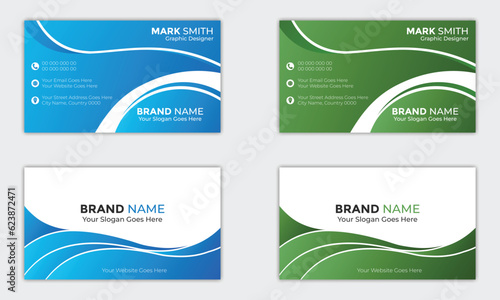 Business cards templates. Modern business cards. Business card with photo, business card photography, business card layout. Blue business card, Green business card bundle.