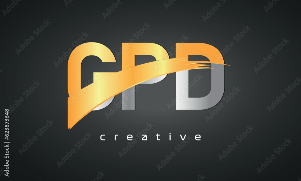 GPD Letters Logo Design with Creative Intersected and Cutted golden ...