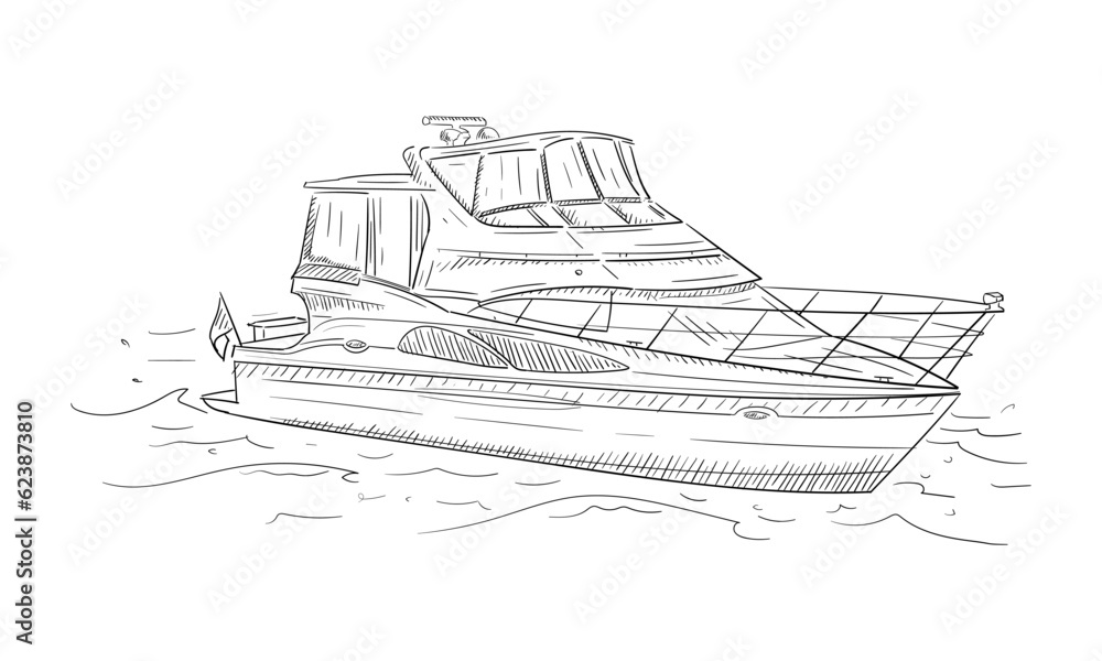 Hand drawn black and white yacht mage.