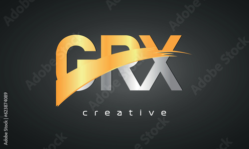 GRX Letters Logo Design with Creative Intersected and Cutted golden color photo