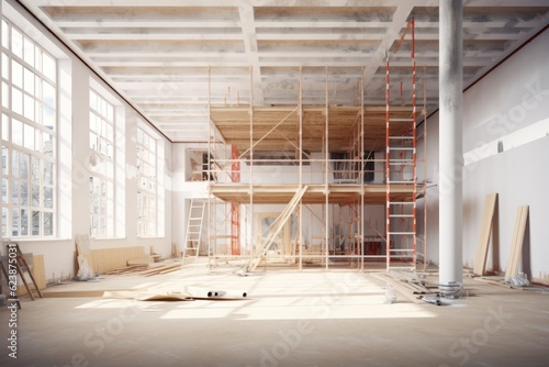 Interior of empty room with scaffolding photo