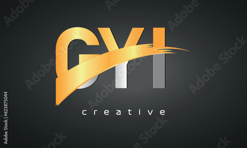 GYI Letters Logo Design with Creative Intersected and Cutted golden color photo