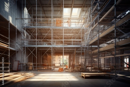 Interior of empty room with scaffolding