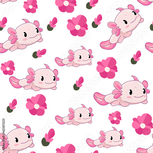 background axolotl seamless texture cute vector character
