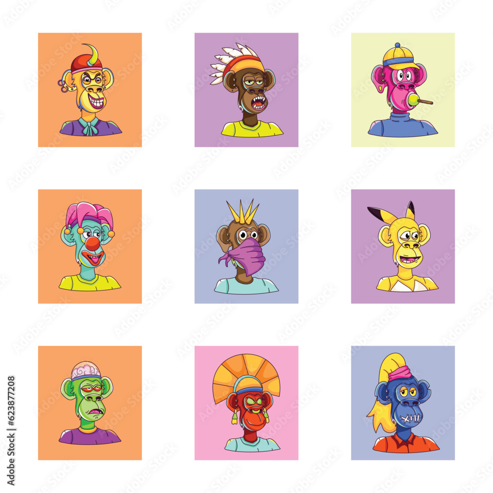 Obraz premium Pack of Monkeys Flat Illustrations