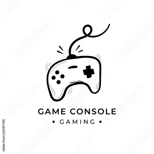 Gaming console joystick controller hand drawn logo vector doodle illustration