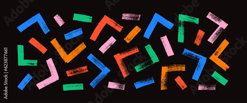 Collection brush drawn triangle lines with bold dashes. Thick geometric multi colored lines with scuffs. Hand drawn vector collection with triangle shapes in sketchy style. Geometric abstract forms.