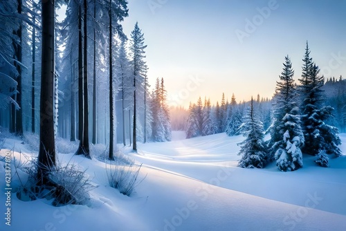 winter forest in the morning  generated Ai technology © Ahmad