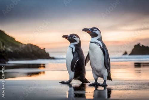 penguin on the beach  generated Ai technology