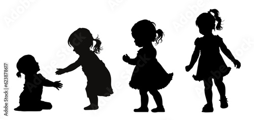 Set of silhouettes of girls, kids