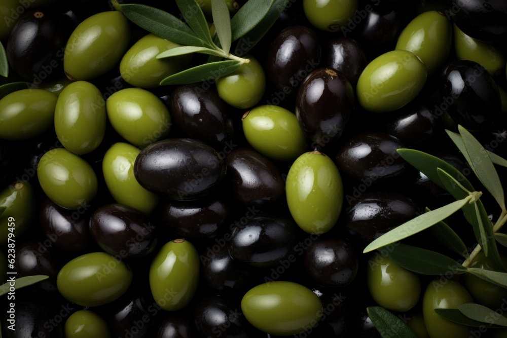 Pattern of green and black olives. AI generated Pattern of green and black olives. AI generated