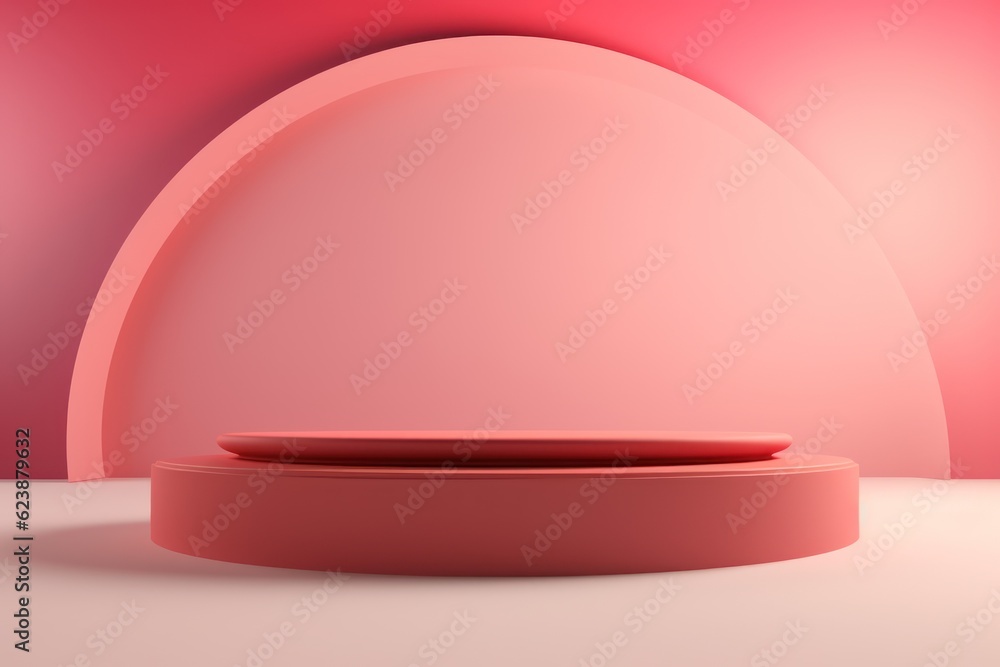 Pink rounded stand on pink background, in the style of vibrant stage backdrops. AI generated