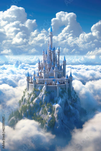 Beautiful castle among the clouds in the sky. White castle. © Islam