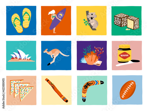 Set of illustrations of Australian culture