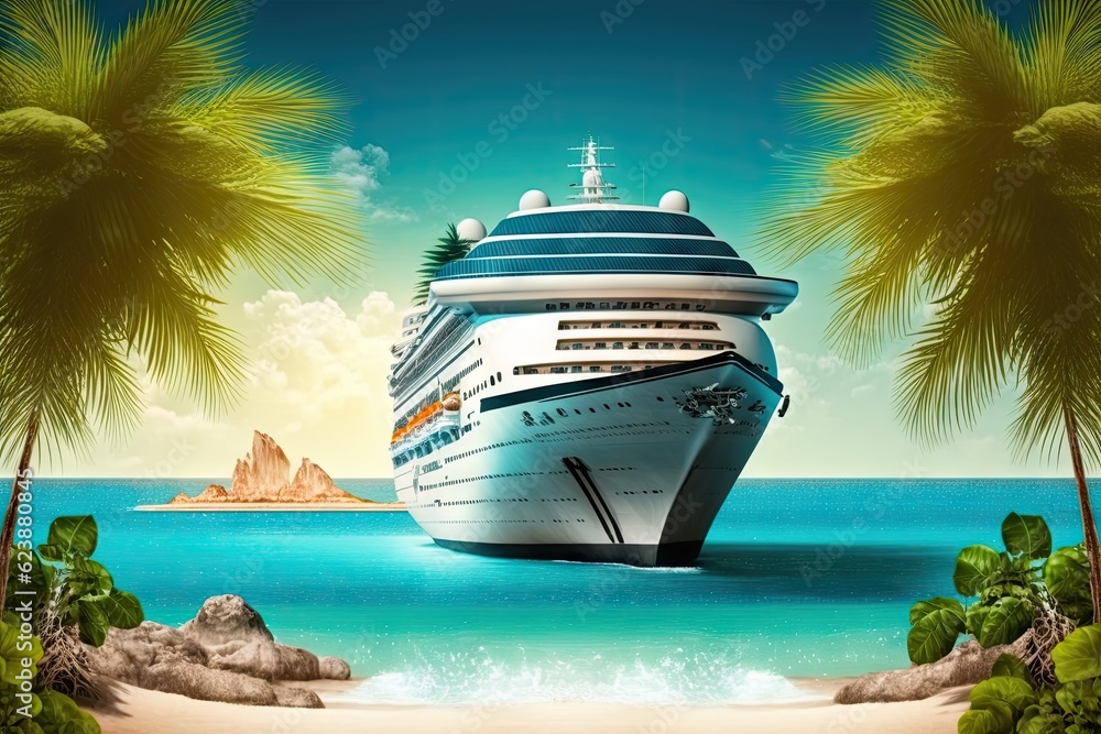 Fototapeta premium Cruise ship on a tropical beach