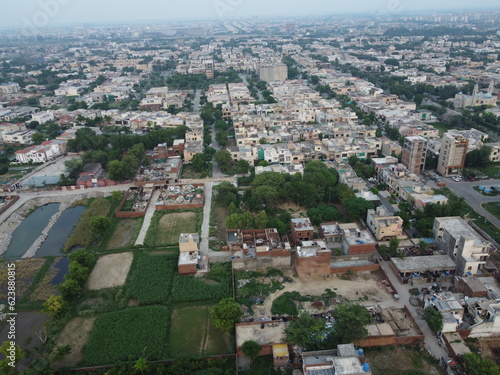 Non edited original high angle view of residential area with drone of cantt Lahore, Pakistan.