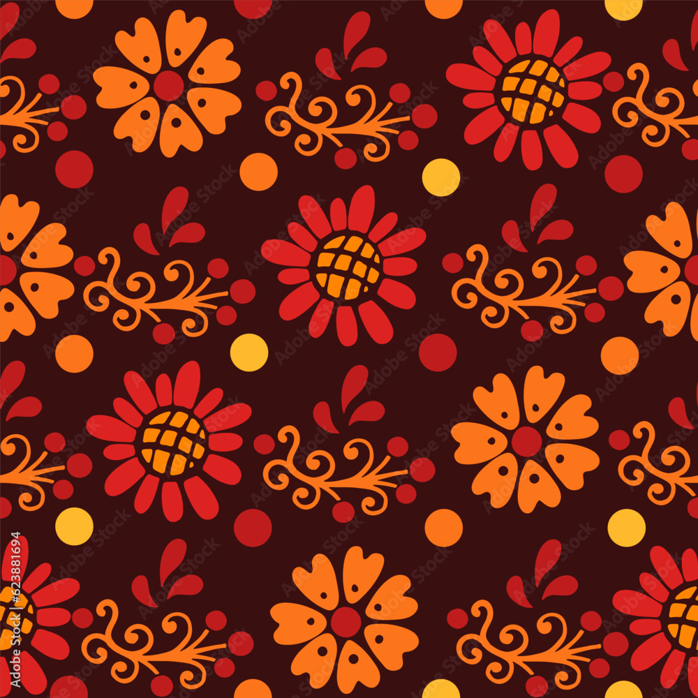 Seamless pattern with abstract floral elements vector illustration on dark background