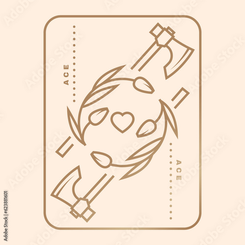 Ace playing card. Vector illustration. Esoteric, magic Royal playing card ace design collection. Line art minimalist style