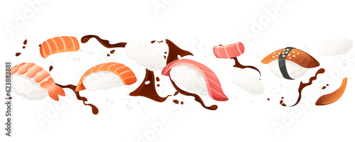 Sushi food with salmon traditional japanese food vector illustration on white background