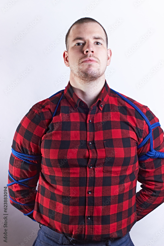 Male bondage shibari rope art fashion lumberjack checked shirt Male bondage shibari rope art fashion lumberjack checked shirt
