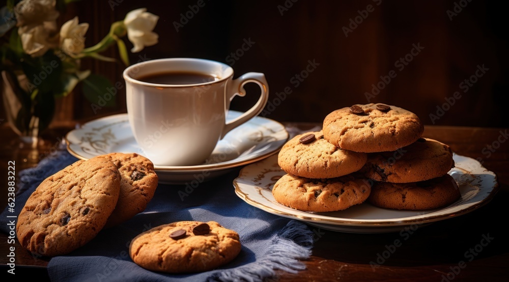 cookies and coffee on the table cookies and coffee on the table